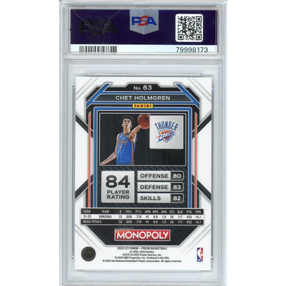 Graded 2022 Panini Prizm Monopoly Chet Holmgren #63 Rookie RC Basketball Card PSA 10 Gem Mint | PSA 10 Gem Mint Graded Rookie Card | vintageantiquesgifts.com