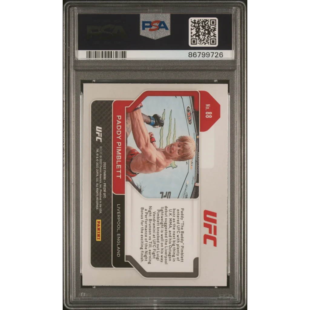 PSA 10 Graded 2022 Panini Prizm UFC Paddy Pimblett #88 Rookie Card Slabbed