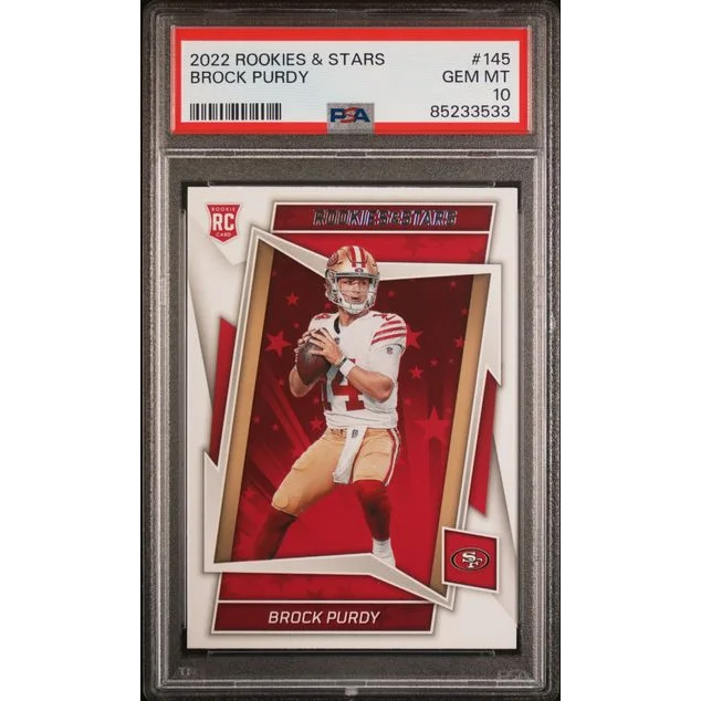 PSA 10 Gem Mint 2022 Panini Rookies & Stars Brock Purdy #145 Rookie Card