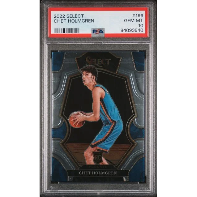 A graded 2022 Select Chet Holmgren rookie basketball card in PSA holder