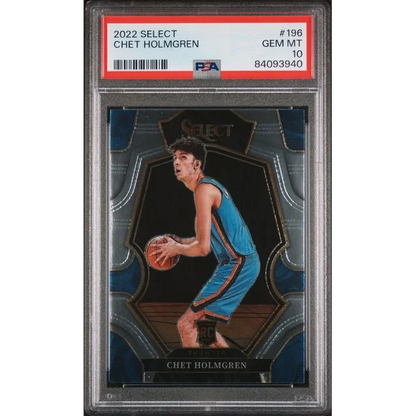 A graded 2022 Select Chet Holmgren rookie basketball card in PSA holder