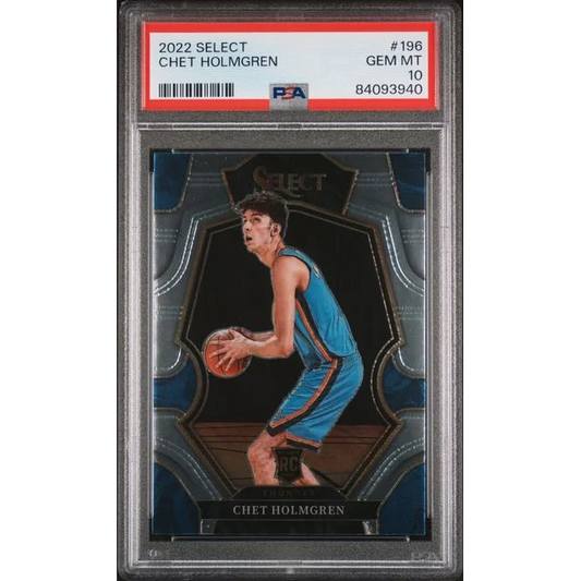 A graded 2022 Select Chet Holmgren rookie basketball card in PSA holder