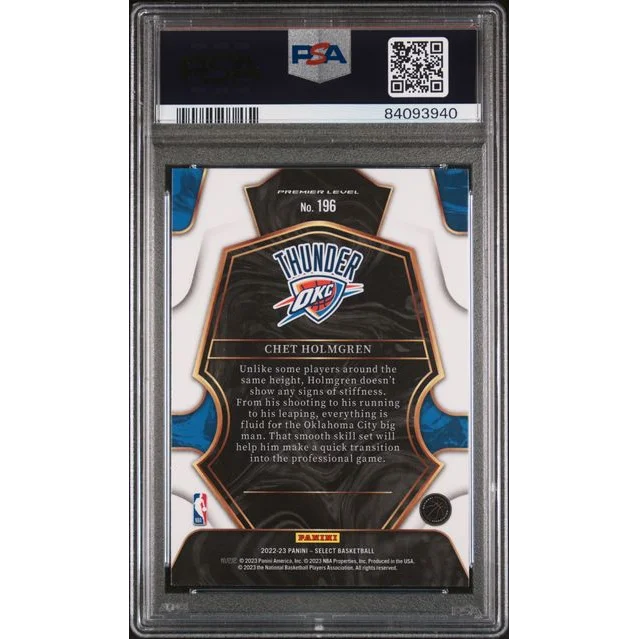 Graded 2022 Panini Select Chet Holmgren #196 Rookie RC Basketball Card PSA 10 Gem Mint | PSA 10 Gem Mint Graded Rookie Card | vintageantiquesgifts.com