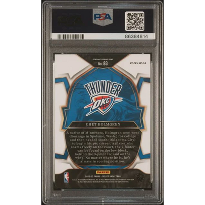 PSA 10 Graded 2022 Panini Select Chet Holmgren Blue Prizm Rookie Card in Slab