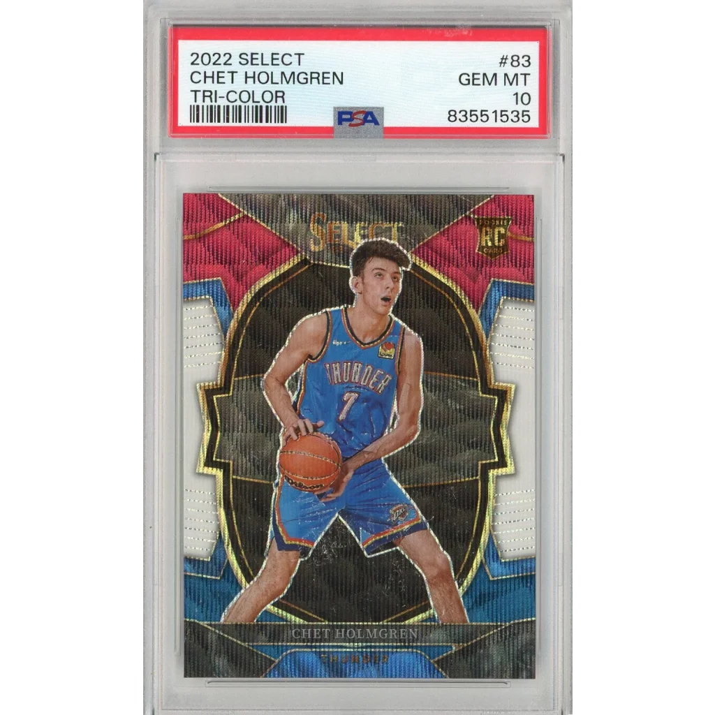 Graded 2022 Select Chet Holmgren Tri-Color Rookie Card PSA Gem Mint 10