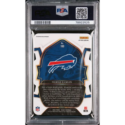 PSA graded Damar Hamlin 2022 Select Die Cut Green Yellow Prizm rookie card