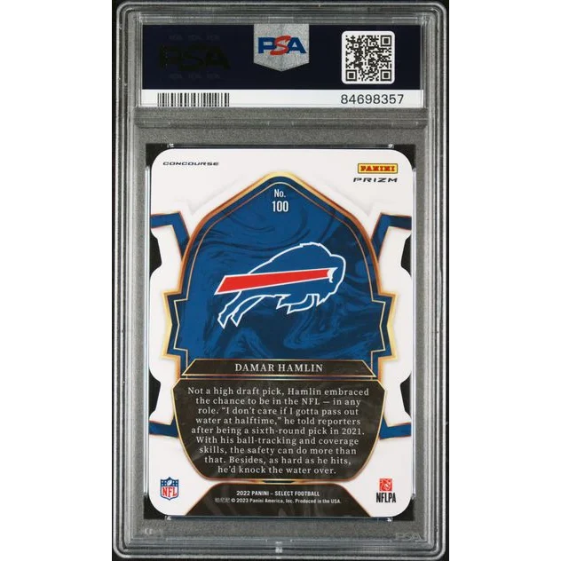 Graded 2022 Panini Select Damar Hamlin #100 Die-Cut Silver Prizm Rookie RC Football Card PSA 10 Gem Mint | PSA 10 Gem Mint Graded Rookie Card | vintageantiquesgifts.com