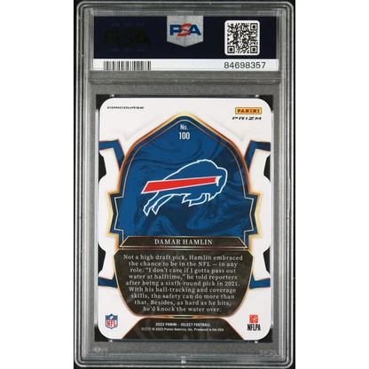 Graded 2022 Panini Select Damar Hamlin #100 Die-Cut Silver Prizm Rookie RC Football Card PSA 10 Gem Mint | PSA 10 Gem Mint Graded Rookie Card | vintageantiquesgifts.com