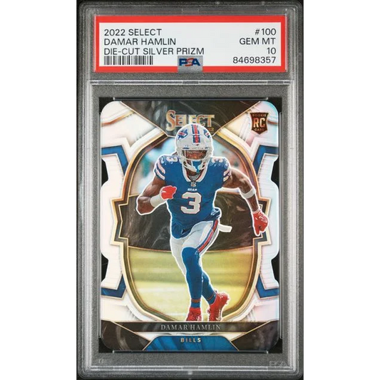 Graded 2022 Panini Select Damar Hamlin #100 Die-Cut Silver Prizm Rookie RC Football Card PSA 10 Gem Mint | Hall of Fame Sports Memorabilia | vintageantiquesgifts.com