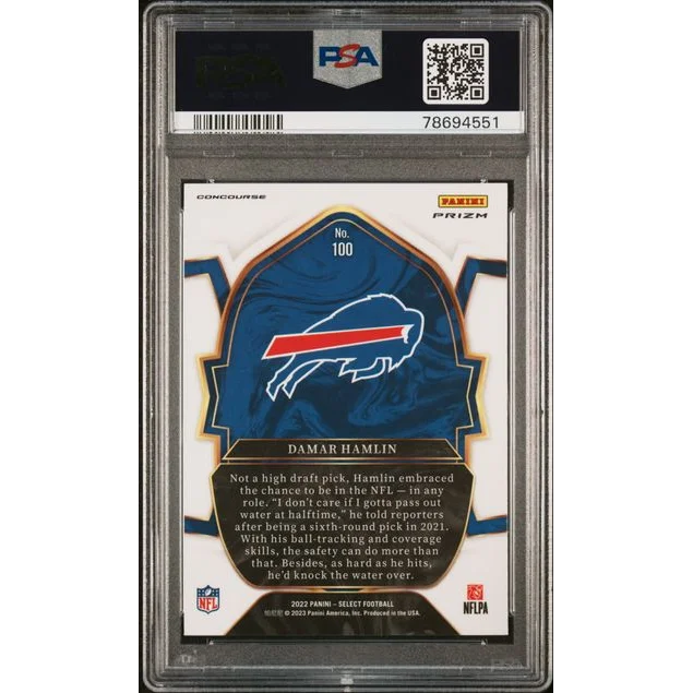 Graded Damar Hamlin Silver Prizm Rookie Card by Professional Sports authenticator