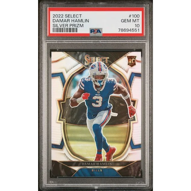 PSA graded Damar Hamlin Silver Prizm rookie card from Professional Sports authenticator