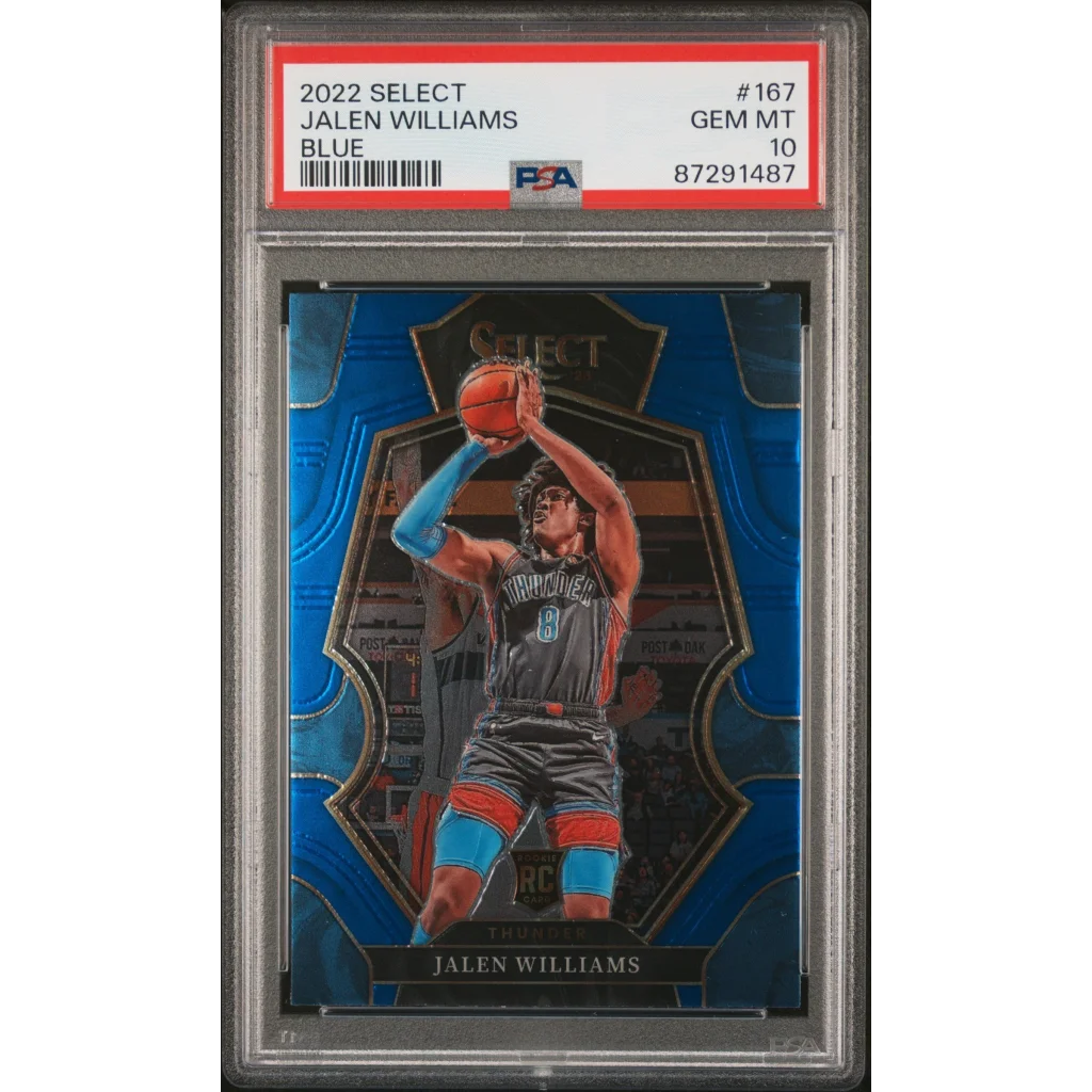 PSA graded Panini Select Jalen Williams Blue basketball card for collectors