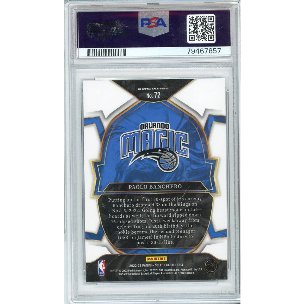 Graded 2022 Panini Select Paolo Banchero #72 Blue Rookie RC Basketball Card PSA 10 Gem Mint | PSA 10 Gem Mint Graded Rookie Card | vintageantiquesgifts.com