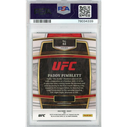 PSA Graded Paddy Pimblett Silver Prizm UFC Trading Card in a product display