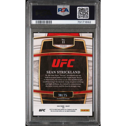 Graded PSA 10 Sean Strickland White Prizm Rookie Card Gem Mint perfect grade