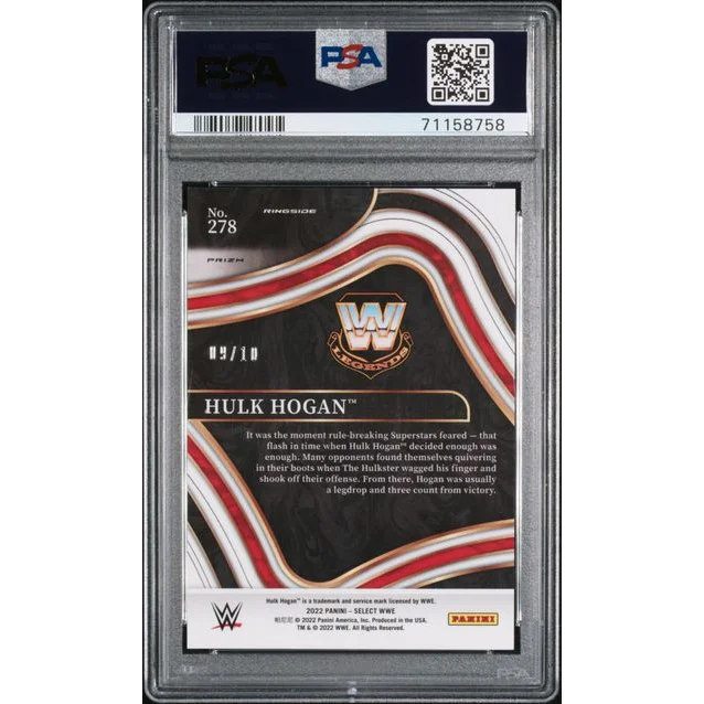 Graded 2022 Panini Select WWE Hulk Hogan #278 /10 Gold Flash Prizm Wrestling Card PSA 9 Mint | PSA 9 Mint Graded Collectible Card | vintageantiquesgifts.com