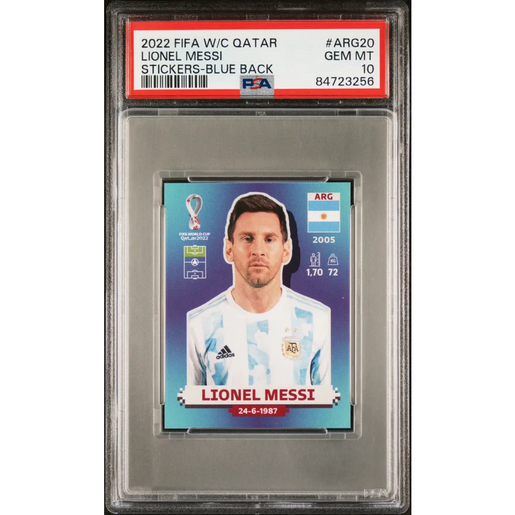 Lionel Messi 2022 FIFA World Cup sticker PSA GEM MT 10 by Professional Sports Authenticator