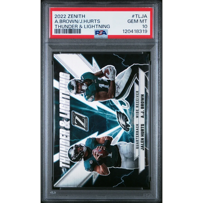 Graded PSA 10 2022 Panini Zenith AJ Brown Jalen Hurts Thunder Lightning card