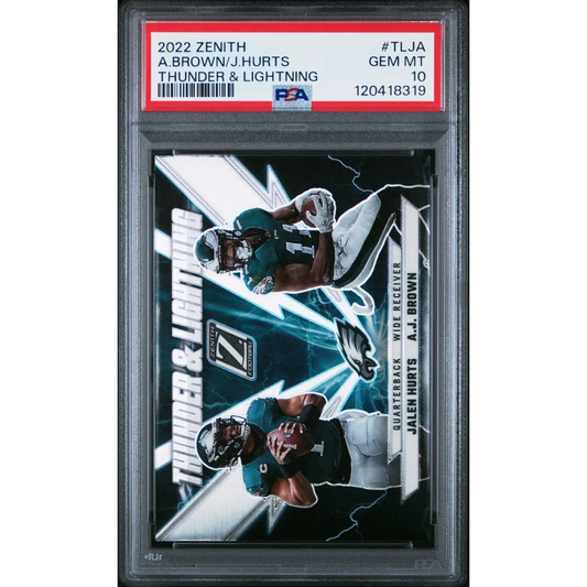 Graded PSA 10 2022 Panini Zenith AJ Brown Jalen Hurts Thunder Lightning card