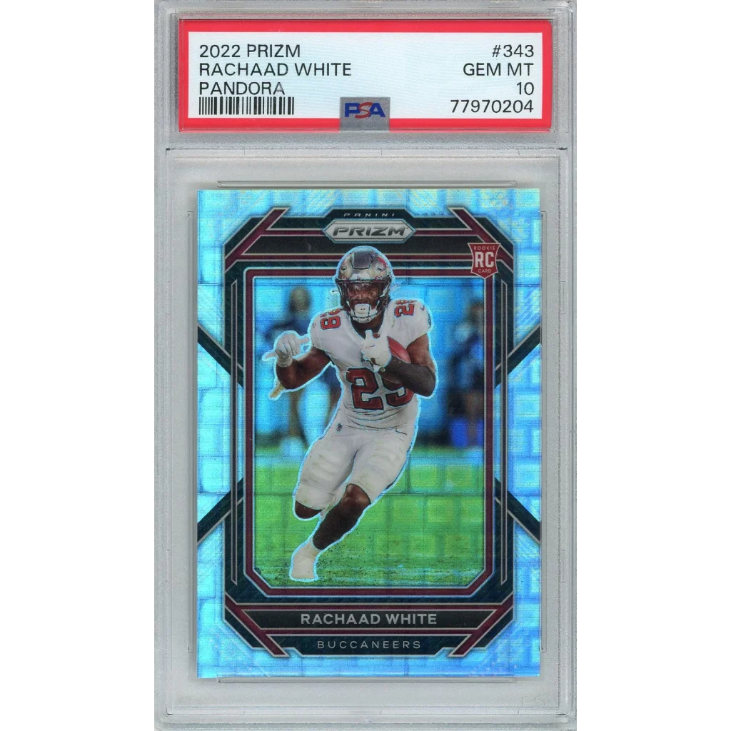 Graded 2022 Prizm Rachaad White #343 Pandora Rookie RC Football Card PSA 10 Gem Mint | Hall of Fame Sports Memorabilia | vintageantiquesgifts.com