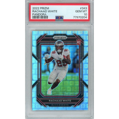 Graded 2022 Prizm Rachaad White #343 Pandora Rookie RC Football Card PSA 10 Gem Mint | Hall of Fame Sports Memorabilia | vintageantiquesgifts.com