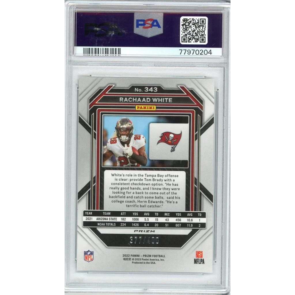 Graded 2022 Prizm Rachaad White #343 Pandora Rookie RC Football Card PSA 10 Gem Mint | PSA 10 Gem Mint Graded Rookie Card | vintageantiquesgifts.com