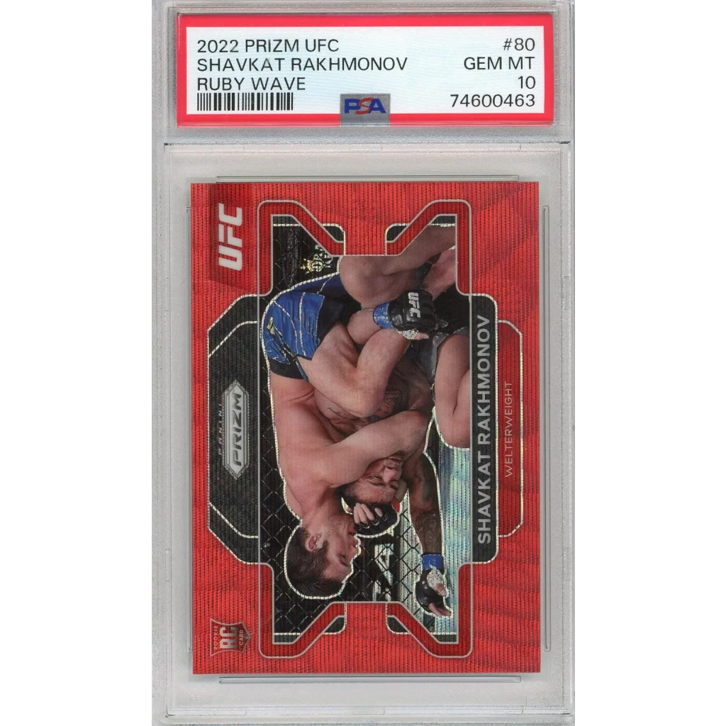 Graded 2022 Prizm UFC Shavkat Rakhmonov #80 Ruby Wave Rookie RC UFC MMA Card PSA 10 Gem Mint | Hall of Fame Sports Memorabilia | vintageantiquesgifts.com