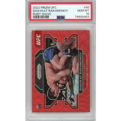 Graded 2022 Prizm UFC Shavkat Rakhmonov #80 Ruby Wave Rookie RC UFC MMA Card PSA 10 Gem Mint | Hall of Fame Sports Memorabilia | vintageantiquesgifts.com