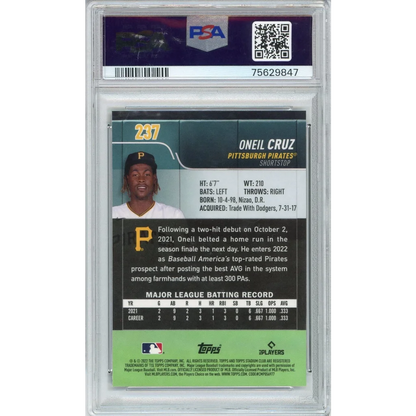 PSA graded Oneil Cruz Pittsburgh Pirates baseball card on display