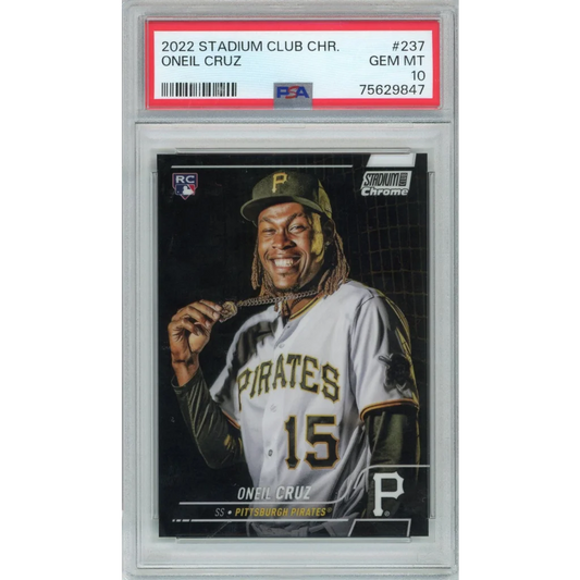 Graded 2022 Stadium Club Chrome Oneil Cruz #237 Rookie RC Baseball Card PSA 10 Gem Mint | Hall of Fame Sports Memorabilia | vintageantiquesgifts.com