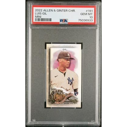 Graded 2022 Topps Allen & Ginter Chrome Luis Gil #191 Mini Rookie RC Baseball Card PSA 10 Gem Mint | Hall of Fame Sports Memorabilia | vintageantiquesgifts.com