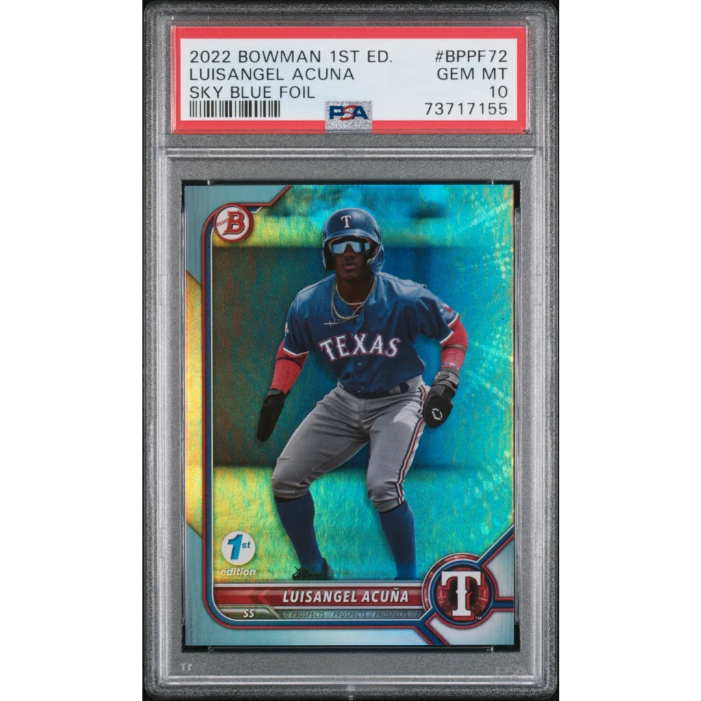 Graded PSA 10 Gem Mint 2022 Bowman 1st Luisangel Acuna Sky Blue Foil Rookie Card