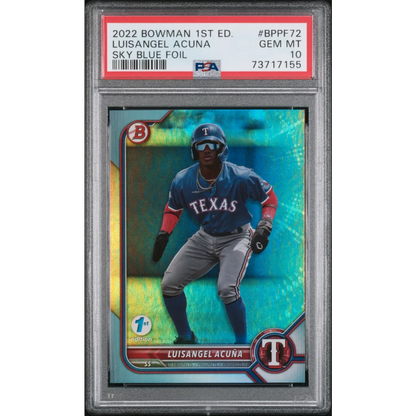 Graded PSA 10 Gem Mint 2022 Bowman 1st Luisangel Acuna Sky Blue Foil Rookie Card
