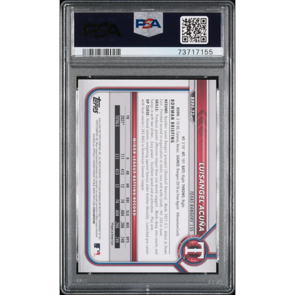 PSA 10 graded 2022 Topps Bowman Luisangel Acuna rookie card, sky blue foil