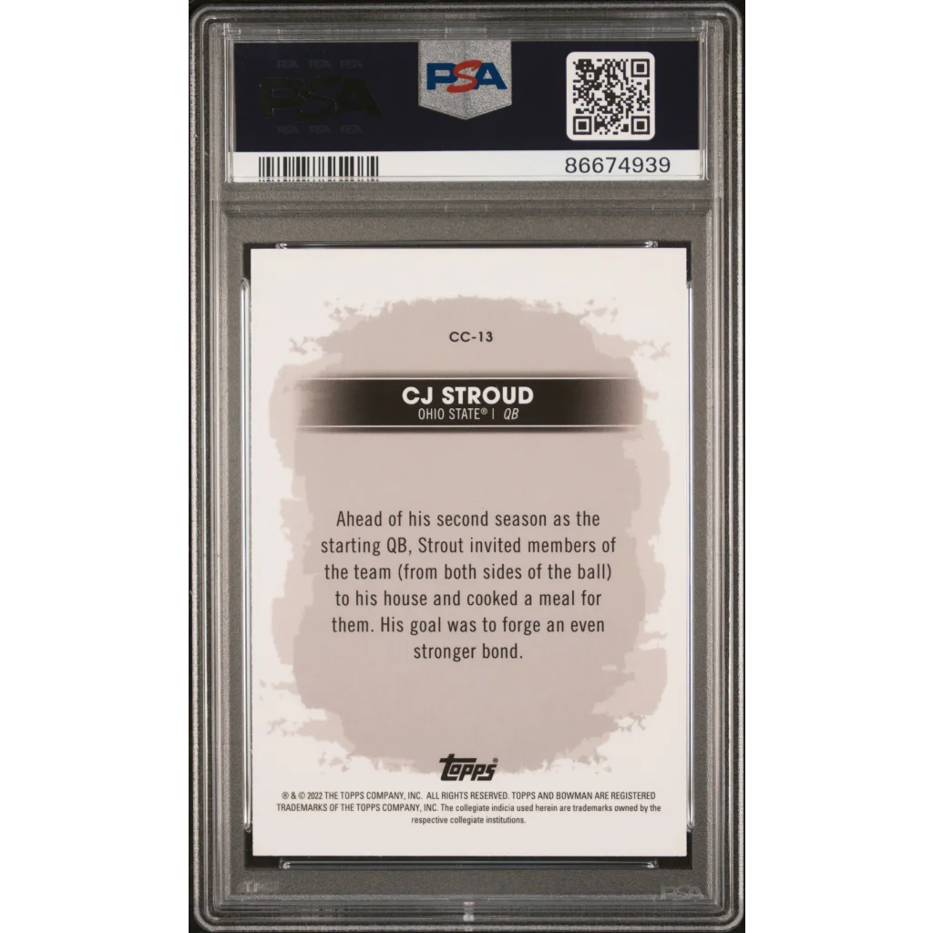 PSA graded CJ Stroud football trading card in protective case for collectors