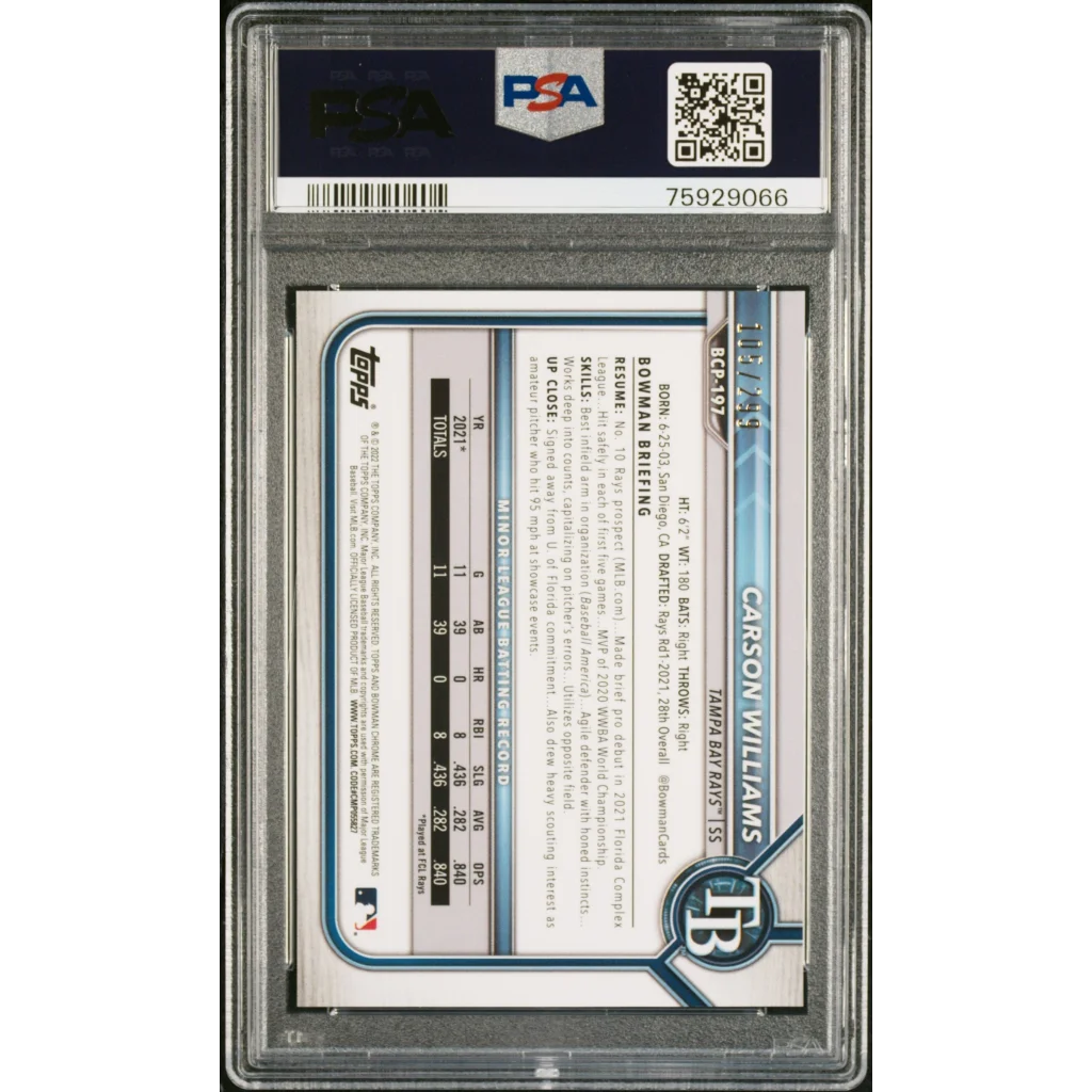 Graded PSA 10 2022 Topps Bowman Chrome Carson Williams Rookie Refractor Card