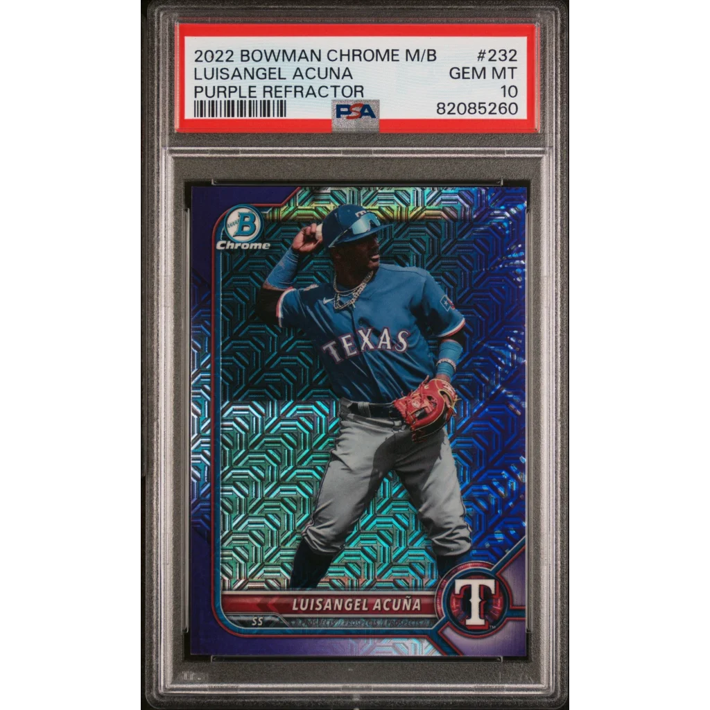 PSA graded Luisangel Acuña 2022 Bowman Chrome Purple Refractor card for collectors