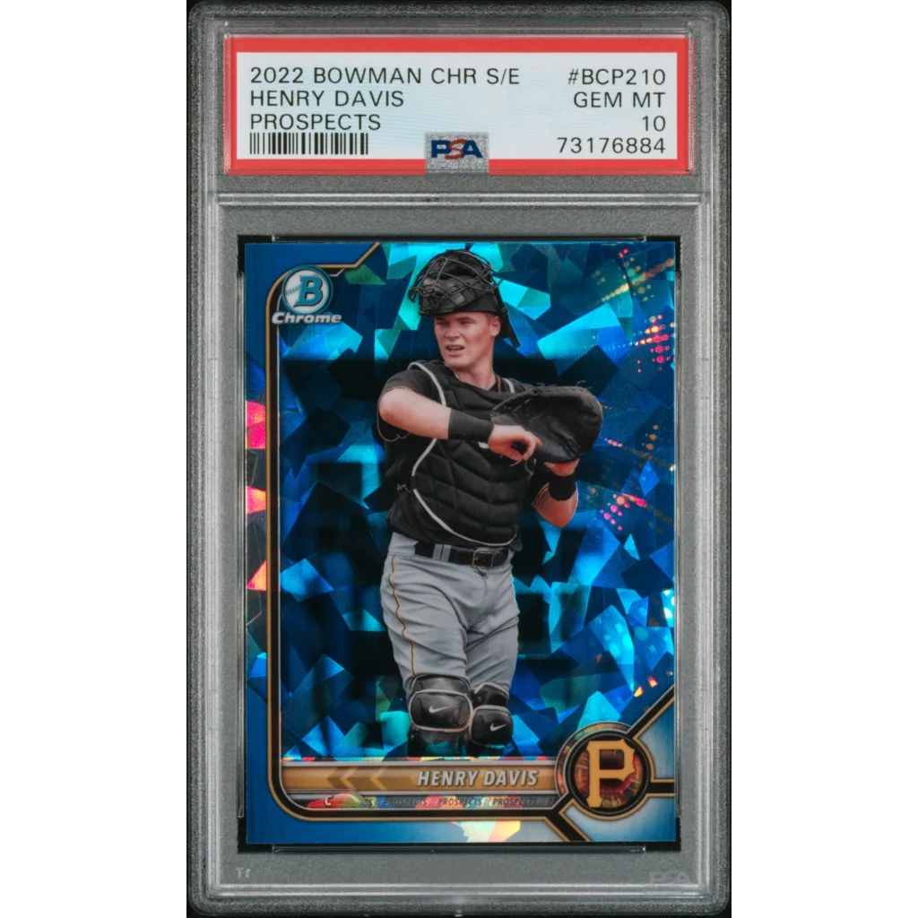 Graded PSA 10 2022 Bowman Chrome Henry Davis Rookie Card in Catcher Gear