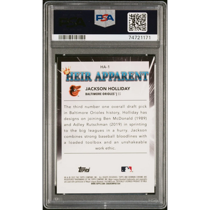 Graded 2022 Topps Bowman Draft Jackson Holliday #HA1 Heir Apparent Rookie RC Baseball Card PSA 10 Gem Mint | PSA 10 Gem Mint Graded Rookie Card | vintageantiquesgifts.com