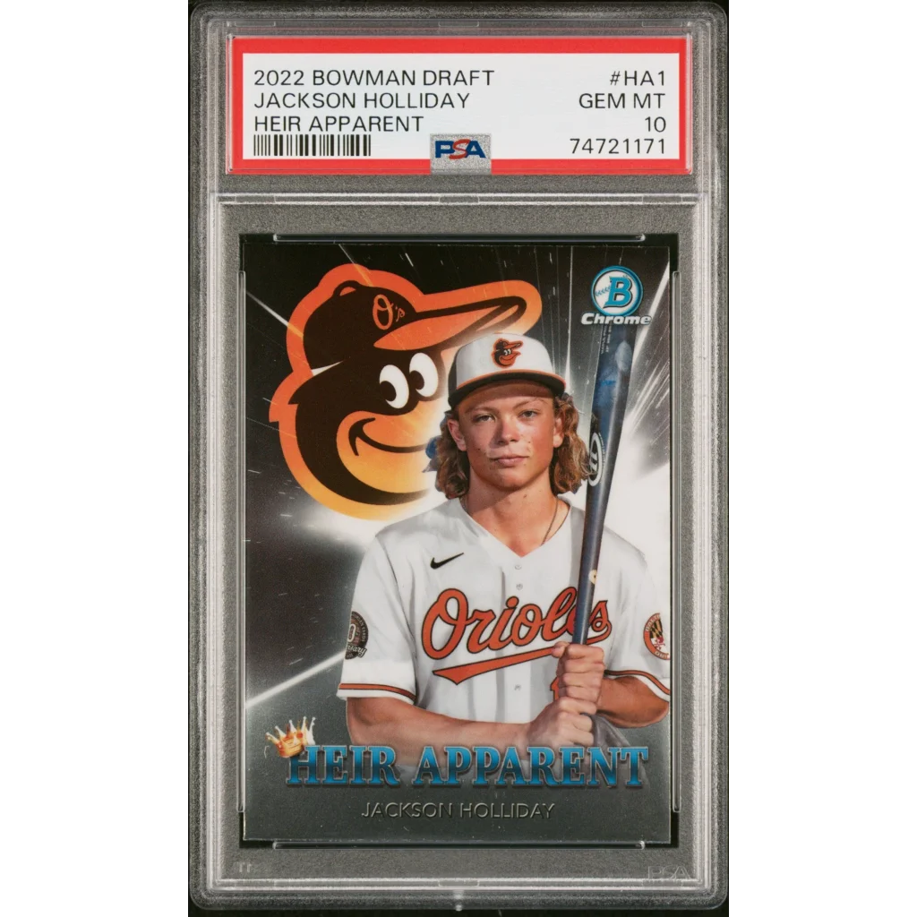 Graded 2022 Topps Bowman Draft Jackson Holliday #HA1 Heir Apparent Rookie RC Baseball Card PSA 10 Gem Mint | Hall of Fame Sports Memorabilia | vintageantiquesgifts.com