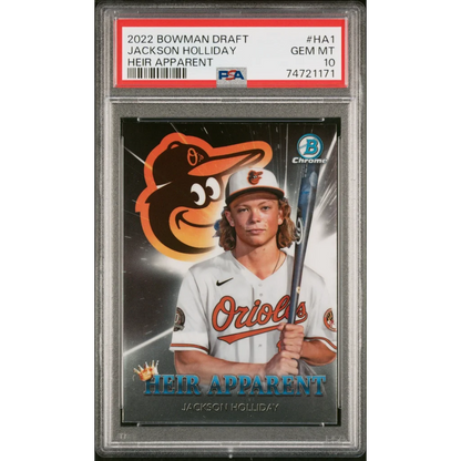 Graded 2022 Topps Bowman Draft Jackson Holliday #HA1 Heir Apparent Rookie RC Baseball Card PSA 10 Gem Mint | Hall of Fame Sports Memorabilia | vintageantiquesgifts.com
