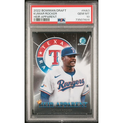 Graded 2022 Topps Bowman Draft Kumar Rocker #HA3 Heir Apparent Rookie RC Baseball Card PSA 10 Gem Mint | Hall of Fame Sports Memorabilia | vintageantiquesgifts.com
