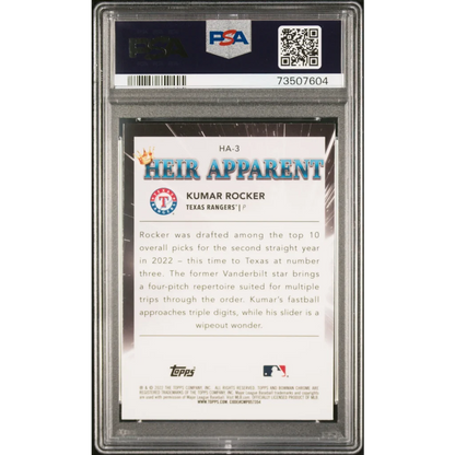 Graded 2022 Topps Bowman Draft Kumar Rocker #HA3 Heir Apparent Rookie RC Baseball Card PSA 10 Gem Mint | PSA 10 Gem Mint Graded Rookie Card | vintageantiquesgifts.com