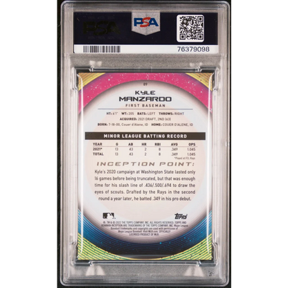 Graded 2022 Topps Bowman Inception Kyle Manzardo #89 Gold Foil Pattern II #/50 Rookie RC Baseball Card PSA 10 Gem Mint | PSA 10 Gem Mint Graded Rookie Card | vintageantiquesgifts.com