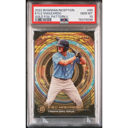 Graded 2022 Topps Bowman Inception Kyle Manzardo #89 Gold Foil Pattern II #/50 Rookie RC Baseball Card PSA 10 Gem Mint | Hall of Fame Sports Memorabilia | vintageantiquesgifts.com