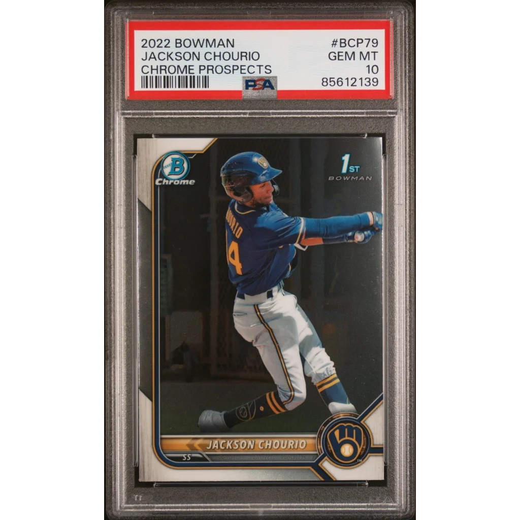 Graded 2022 Topps Bowman Jackson Chourio #BCP79 Chrome Prospects Rookie RC Baseball Card PSA 10 Gem Mint | Hall of Fame Sports Memorabilia | vintageantiquesgifts.com