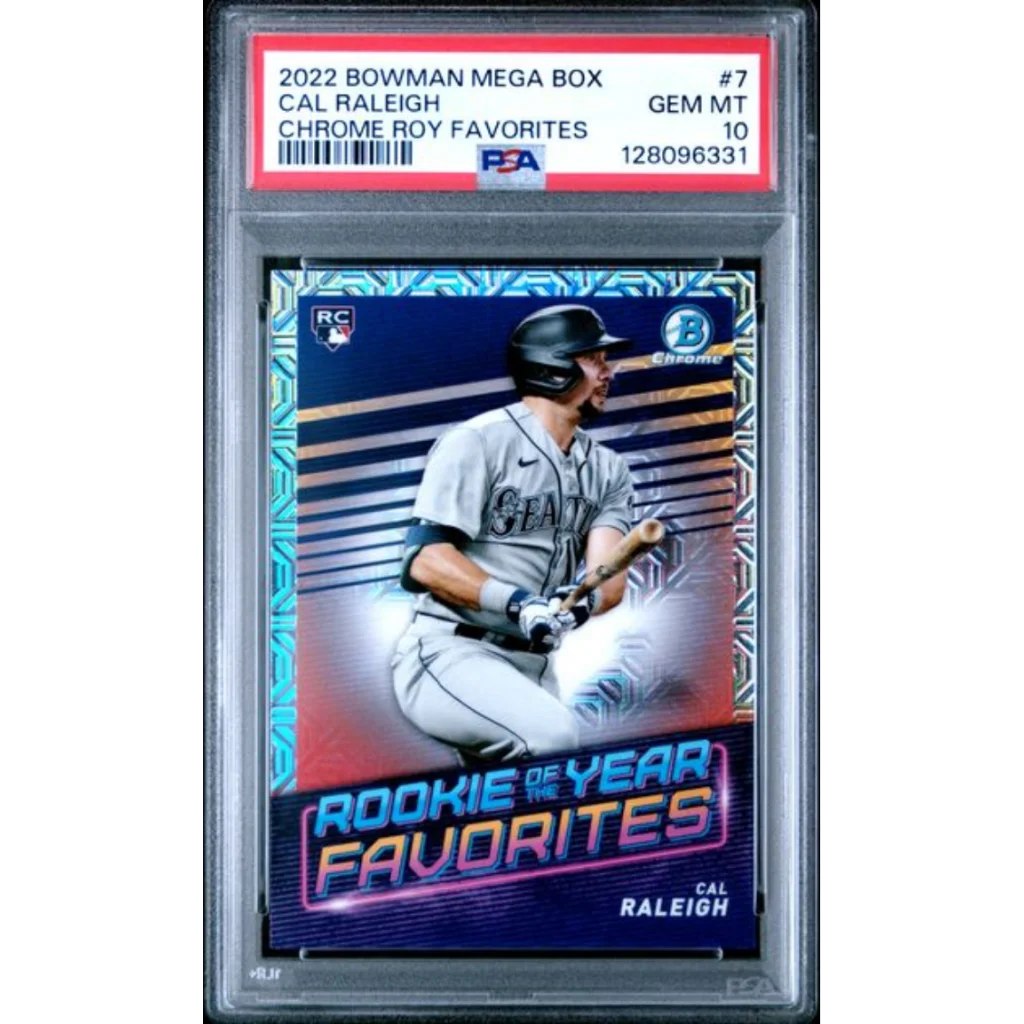 Graded 2022 Topps Bowman Mega Box Cal Raleigh #7 Chrome ROY Favorites Rookie RC Baseball Card PSA 10 Gem Mint | Hall of Fame Sports Memorabilia | vintageantiquesgifts.com