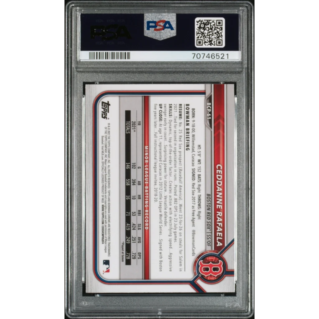 Graded 2022 Topps Bowman Mega Box Ceddanne Rafaela #BCP61 Rookie RC Baseball Card PSA 10 Gem Mint | PSA 10 Gem Mint Graded Rookie Card | vintageantiquesgifts.com
