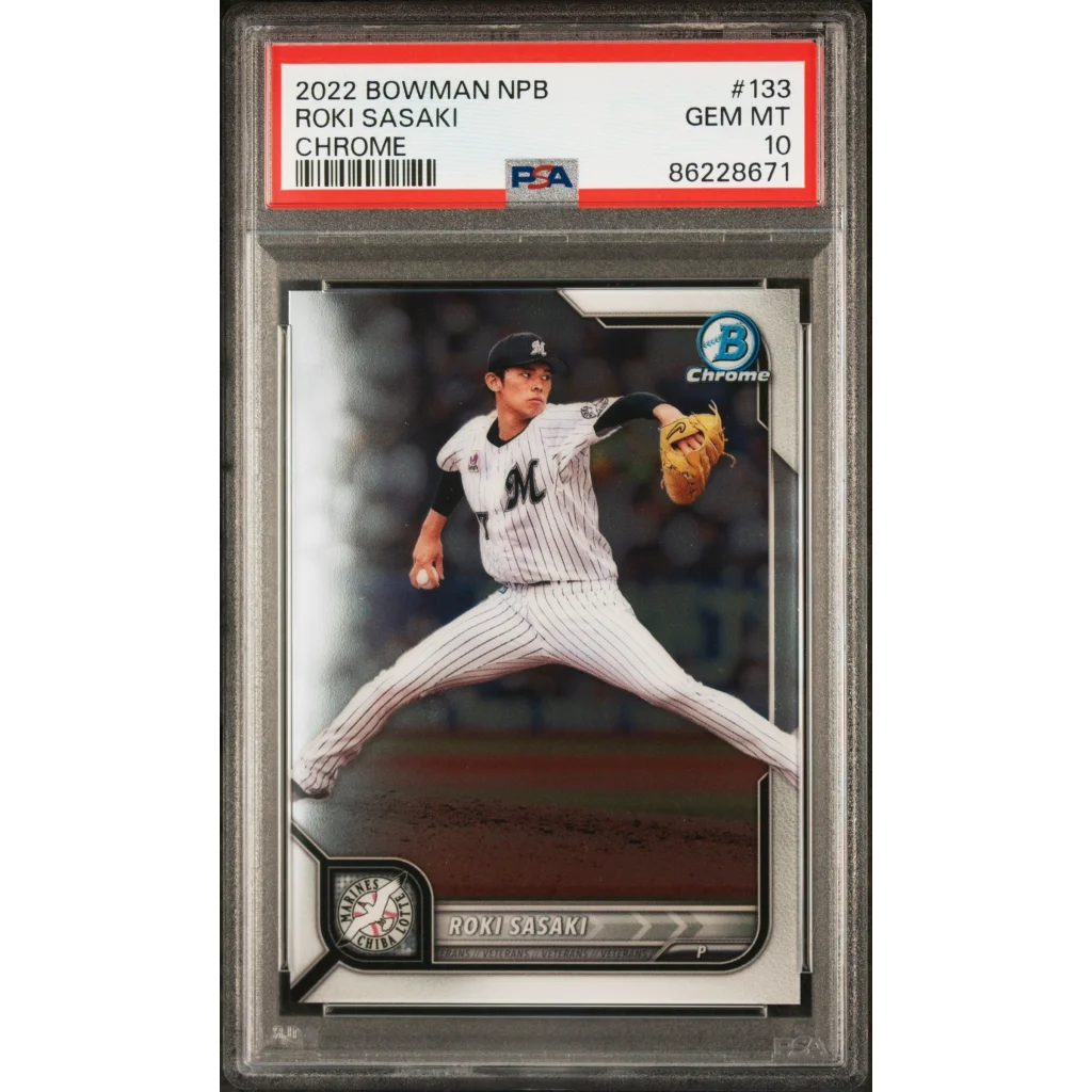 Graded 2022 Topps Bowman NPB Roki Sasaki #133 Chrome Rookie RC Baseball Card PSA 10 Gem Mint | Hall of Fame Sports Memorabilia | vintageantiquesgifts.com