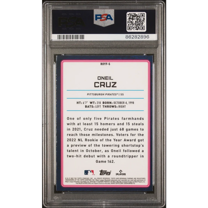 PSA 10 Graded 2022 Topps Bowman Oneil Cruz Chrome ROY Rookie Card Back
